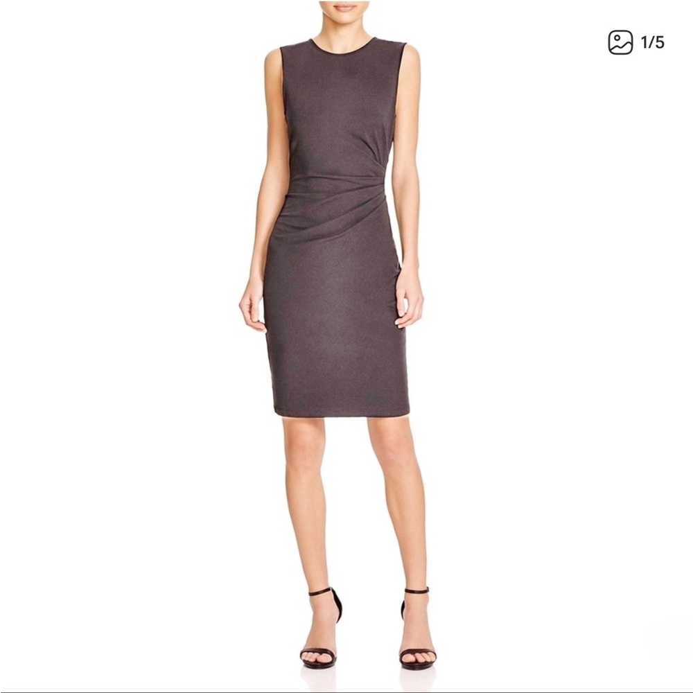 THEORY Light Gray Ruched Jarianna Wool Dress - Picture 2 of 10